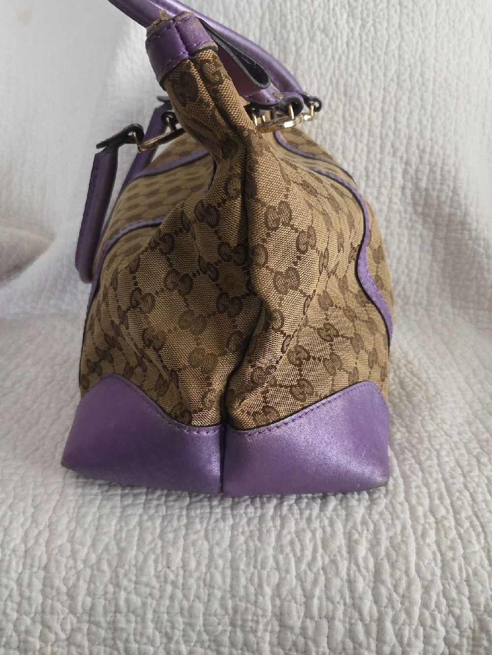 Gucci Brown GG Canvas Tote with Purple Leather Accents - Picture 6 of 11